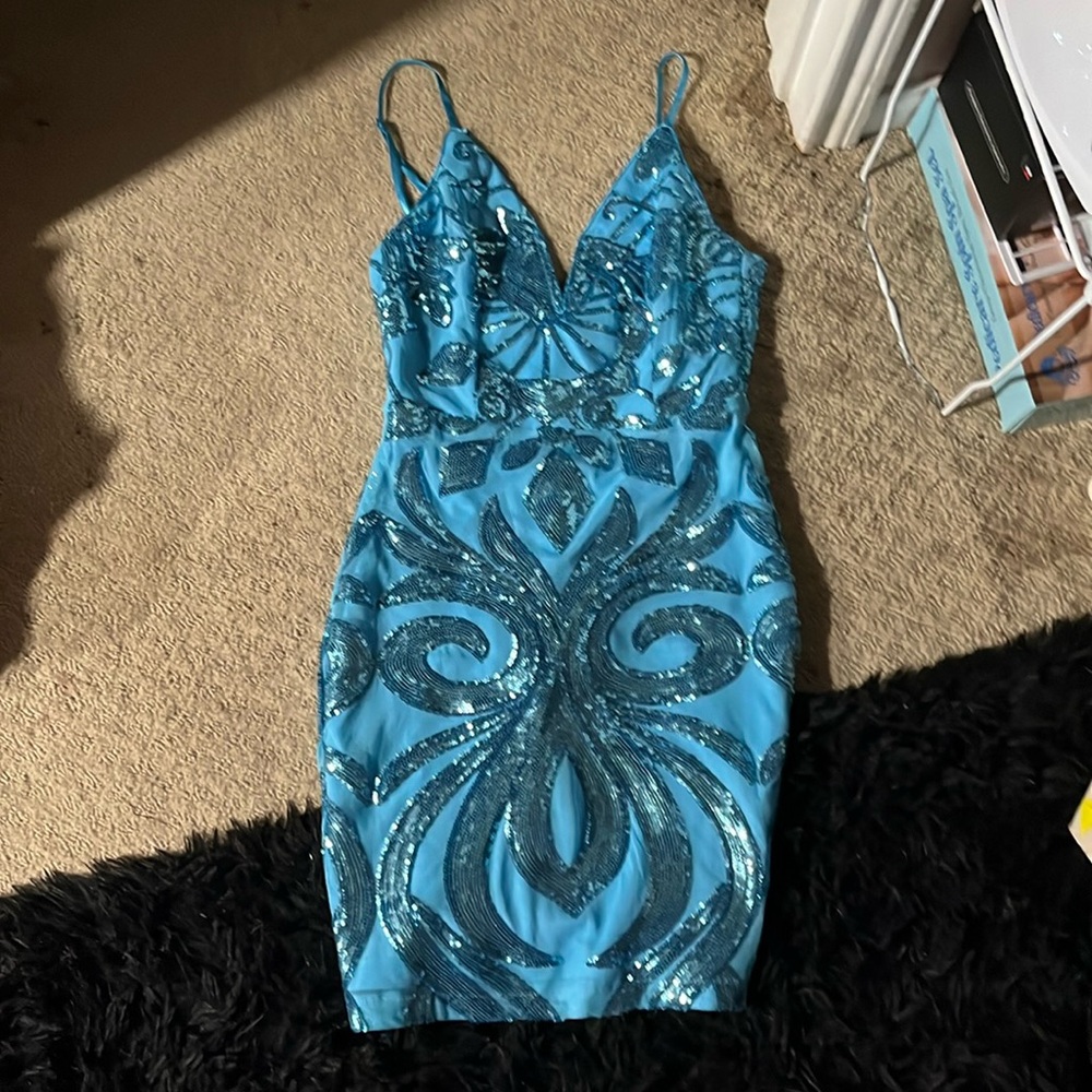 Lulus blue sequin hoco dress